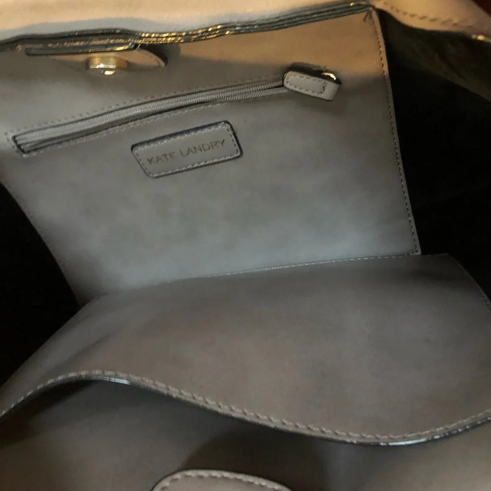 KATE LANDRY Snake Skin Bottom & Handle Leather Purse Bag